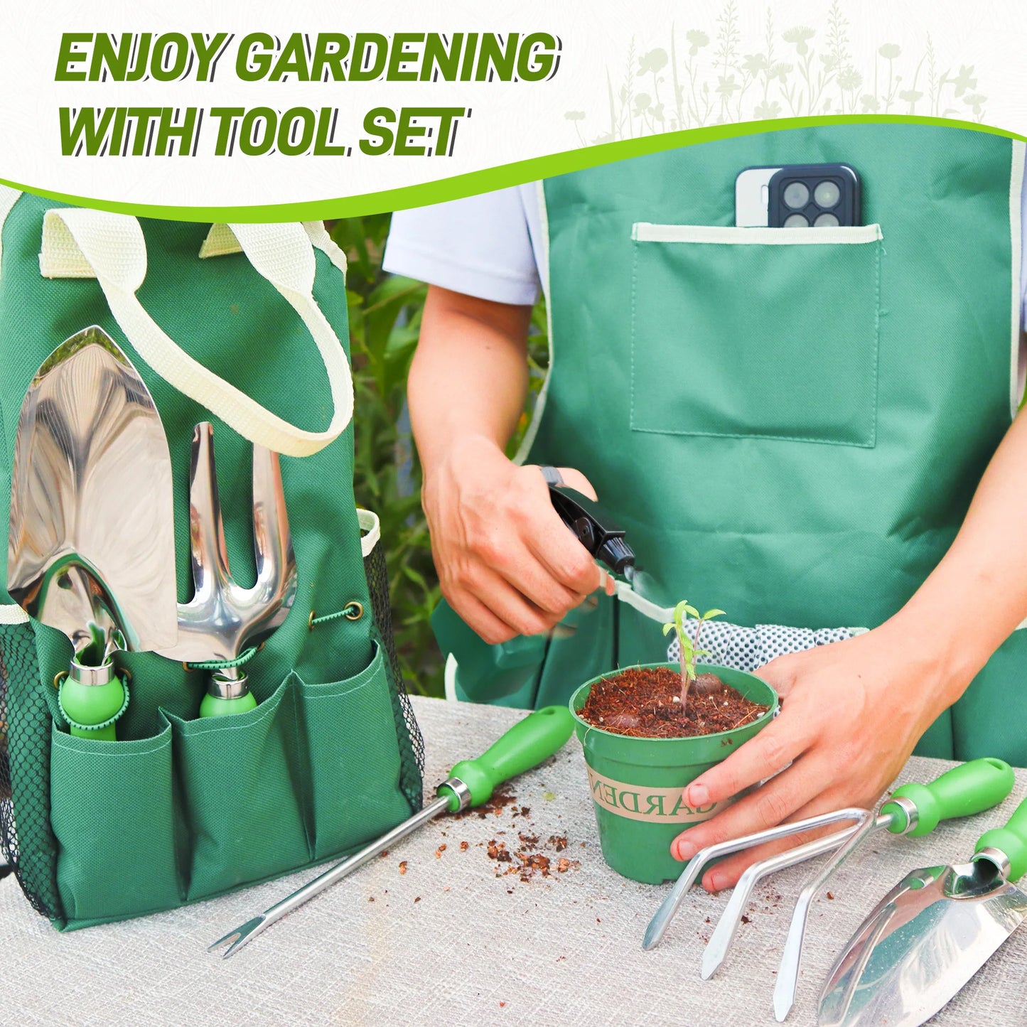11pcs Garden Tool Set | Gardening Tools With Organizer HandBag, Ideal For Digging Planting Pruning