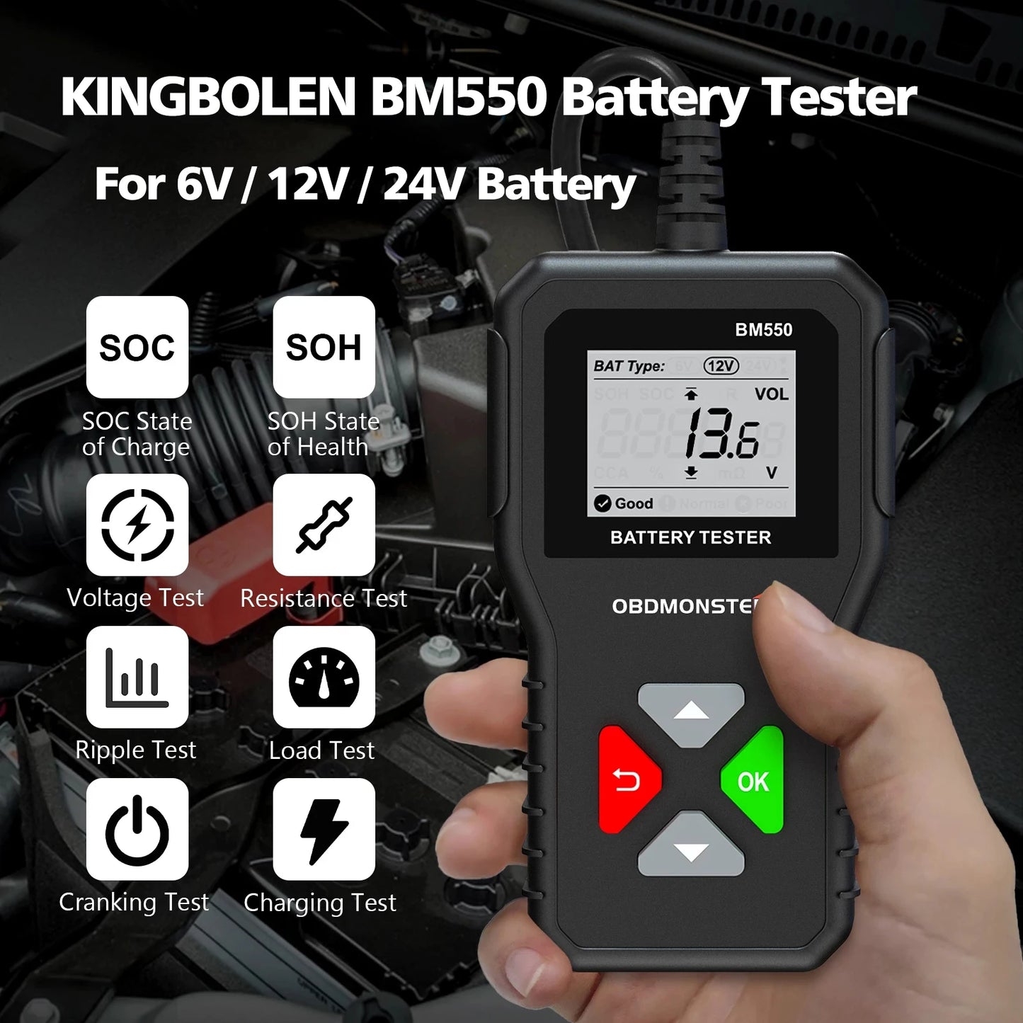 KINGBOLEN BM550 Car Battery Tester 6V 12V 24V CCA Analyzer