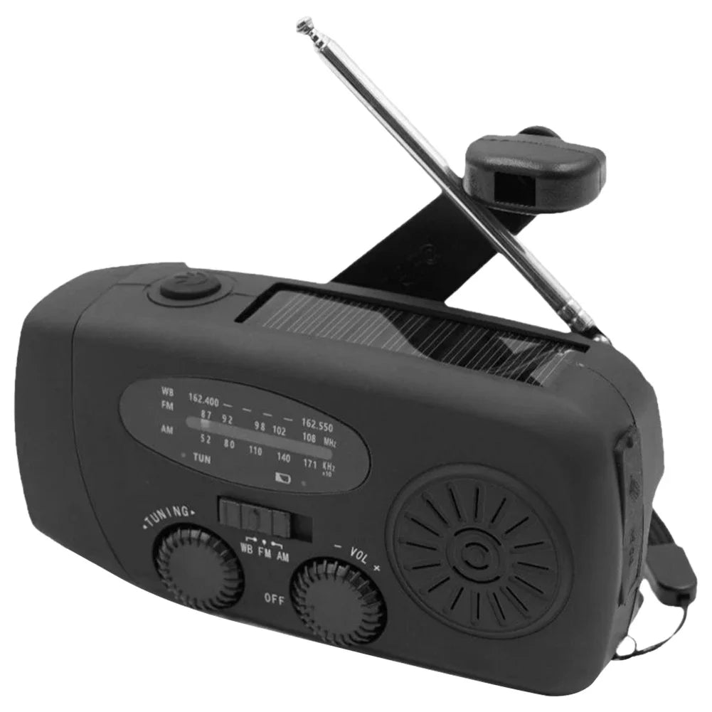 Portable Emergency Crank Radio AM FM WB Weather Solar