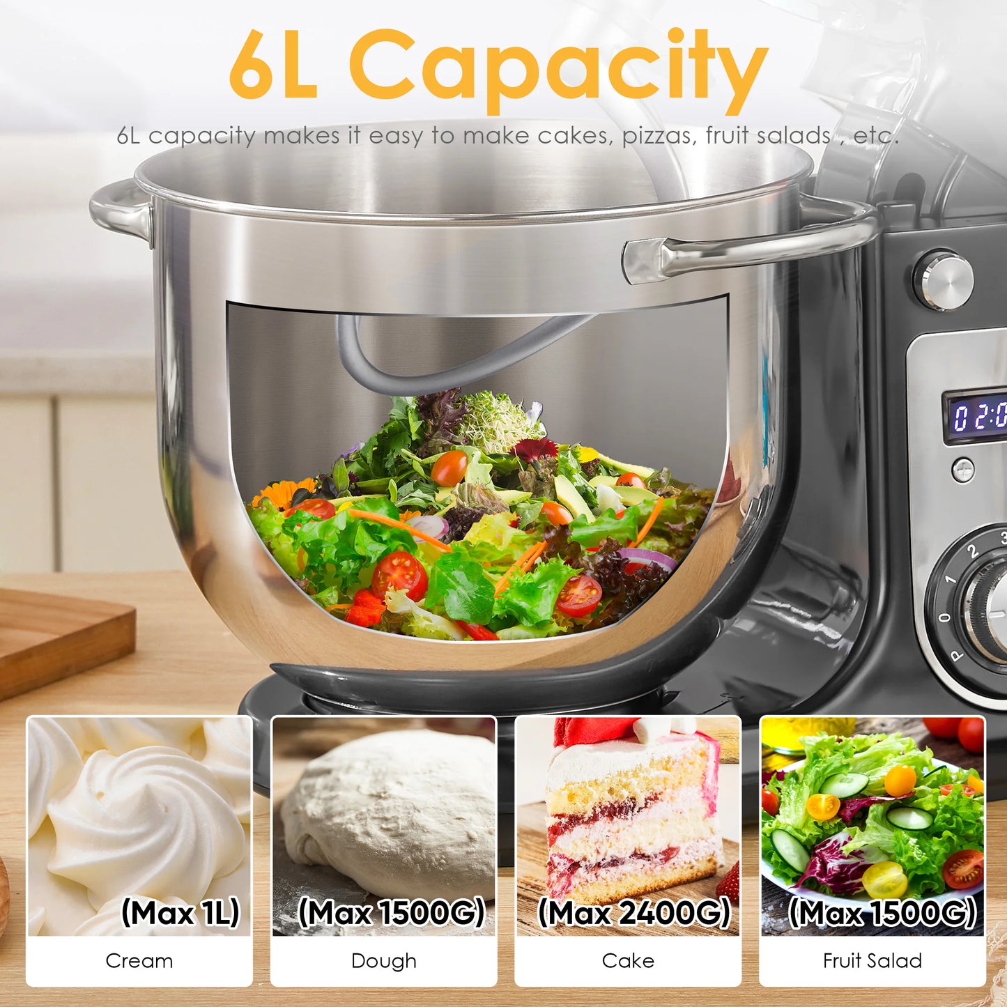 Biolomix Stand Mixer 1200W Six Speed Quiet Motor Dough Hook