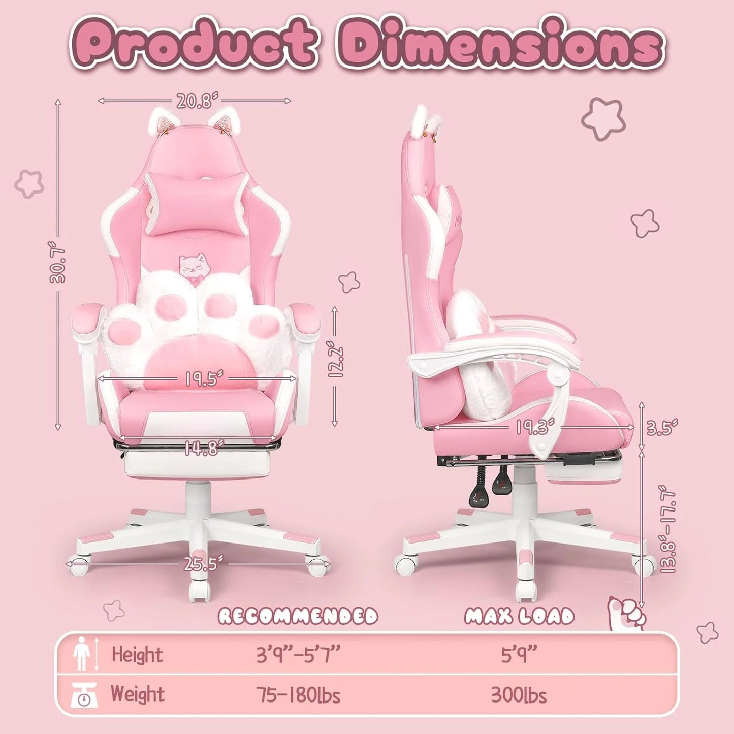 XMSJ Cat Ears Gaming Chair with Lumbar Cushion Ergonomic