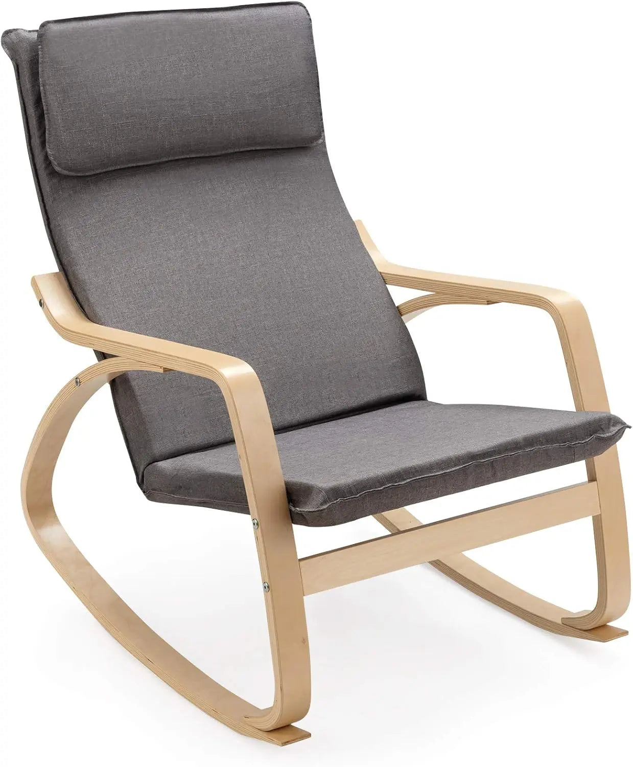 Folded Rocking Chair With Upholstered Cushion Wooden Frame
