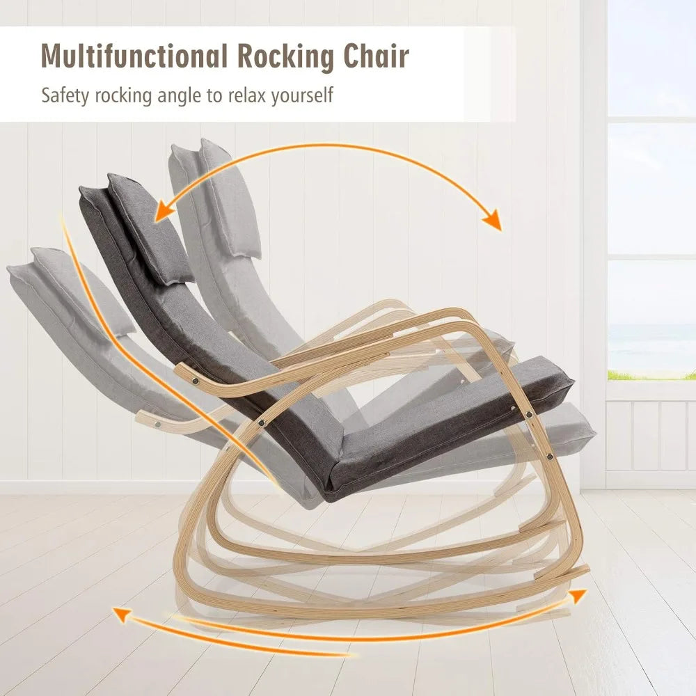 Folded Rocking Chair With Upholstered Cushion Wooden Frame