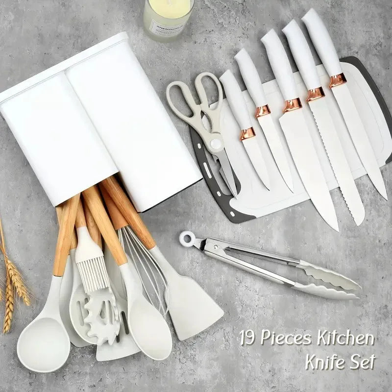 Stainless Steel Knife Set 19 In 1 With Wooden Handle Kitchenware