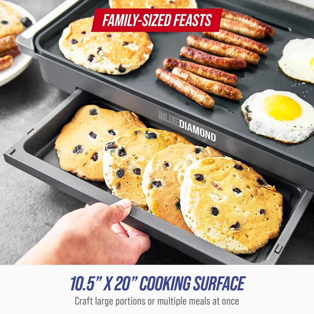 XMSJ Ceramic Nonstick Griddle With Warming Tray 1500W
