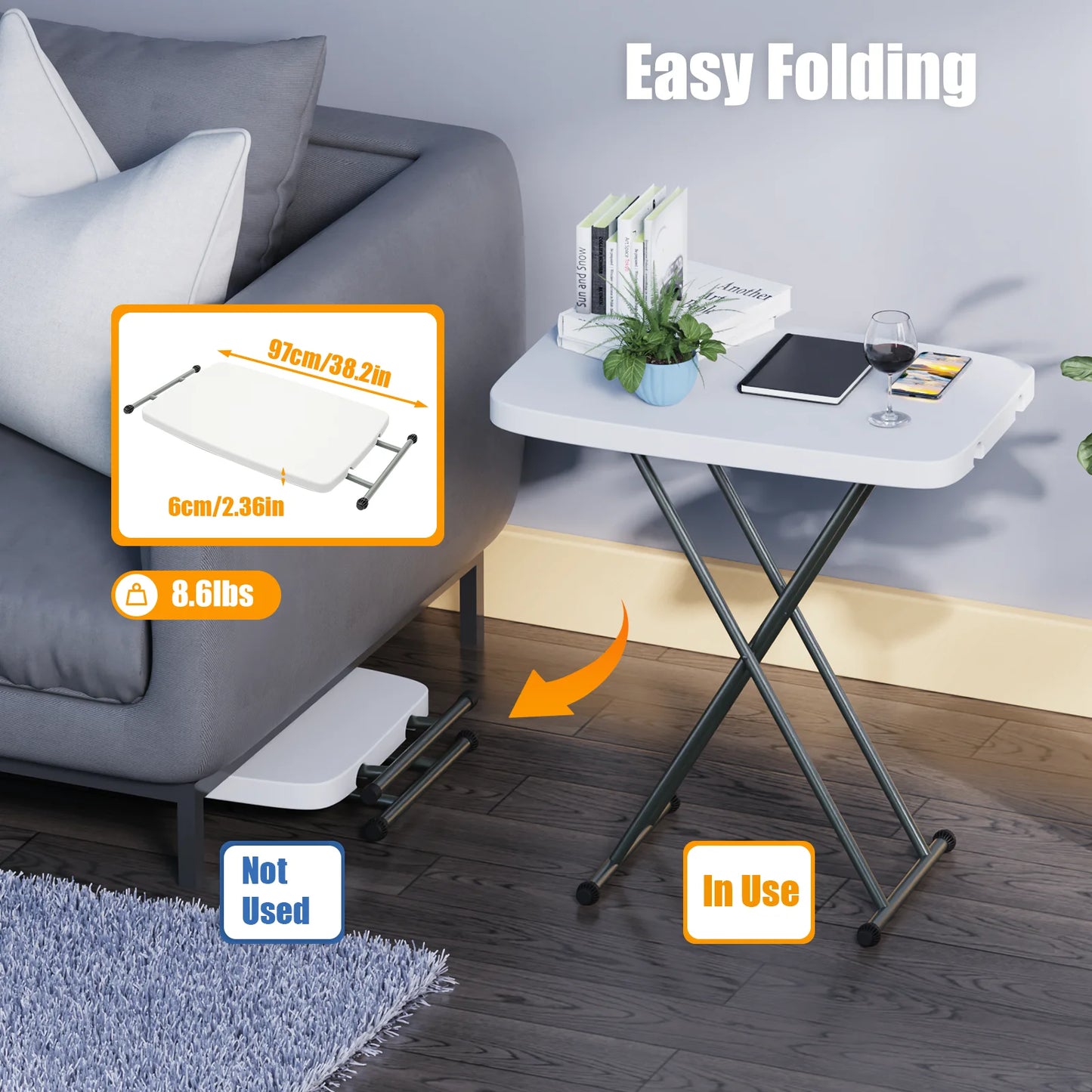 Folding Adjustable Height Table 30x20 Top Laptop Writing Art Crafts Tv Dinner