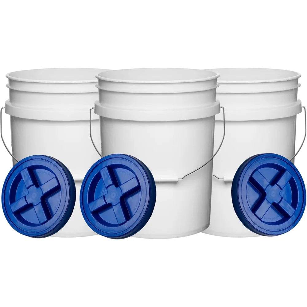 EZHomeEssentials Food Grade Plastic Buckets With Blue Lids