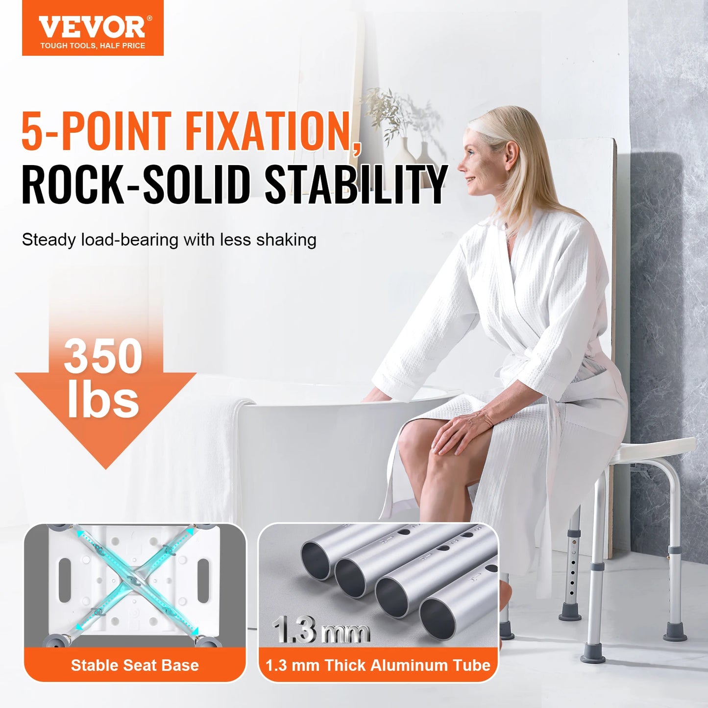 SucceBuy Shower Chair Adjustable Height Shower Stool with Built-in Handles Shower Seat for Inside Shower or Tub 158.8kg Capacity