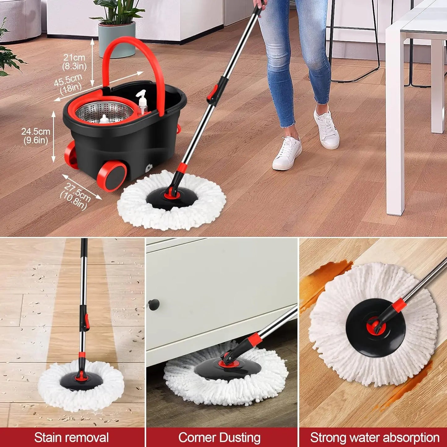 EZHomeEssentials Spin Mop Bucket Set With Replacement Heads