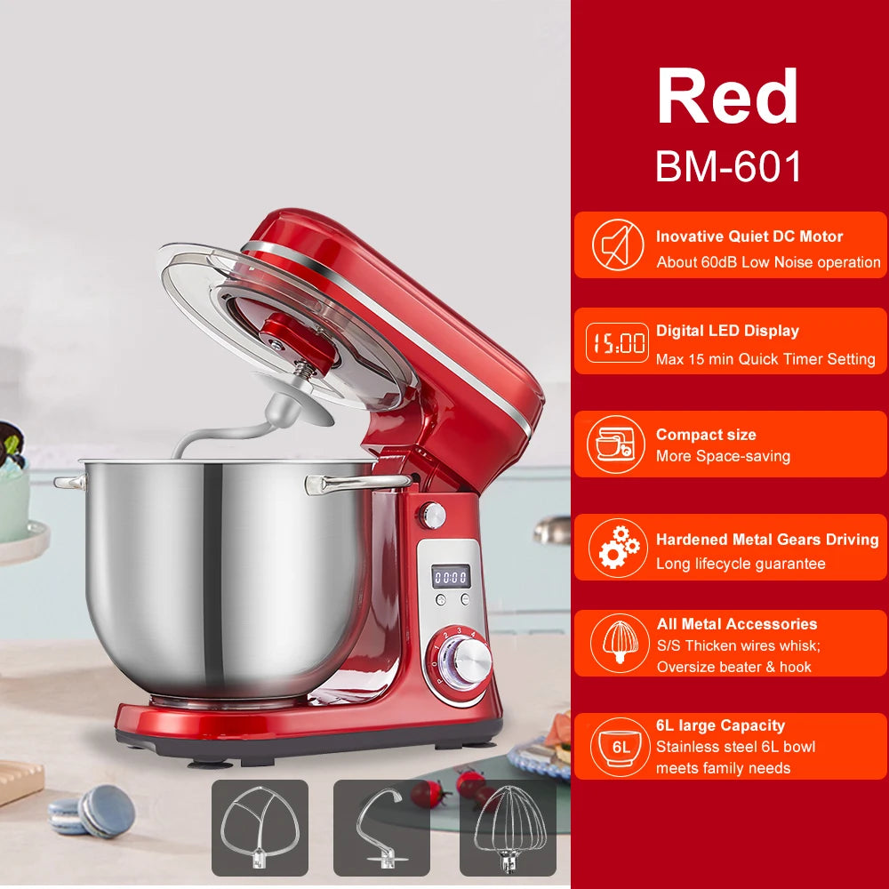 Biolomix Stand Mixer 1200W Six Speed Quiet Motor Dough Hook