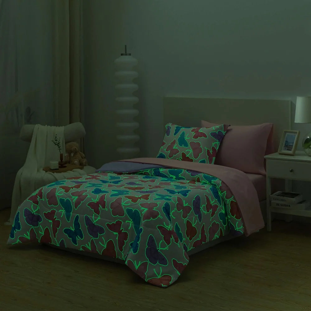 Glow In The Dark Butterfly Bedding Set 5-Piece
