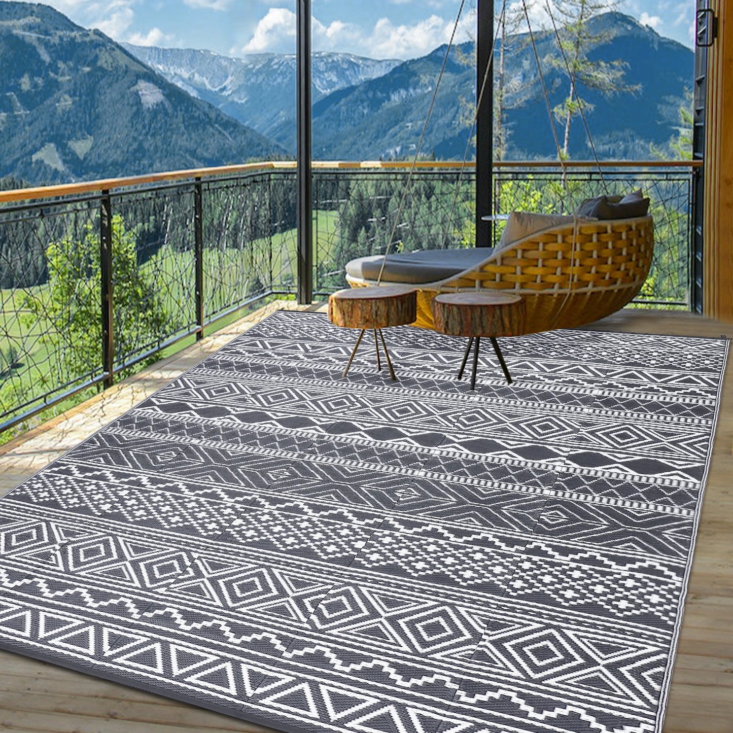 Studyset Outdoor Rug Reversible Boho Patio Carpet Mat