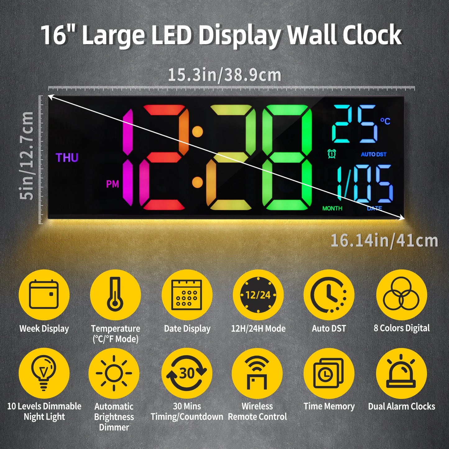 EZHomeEssentials Digital Wall Clock With Remote LED Display