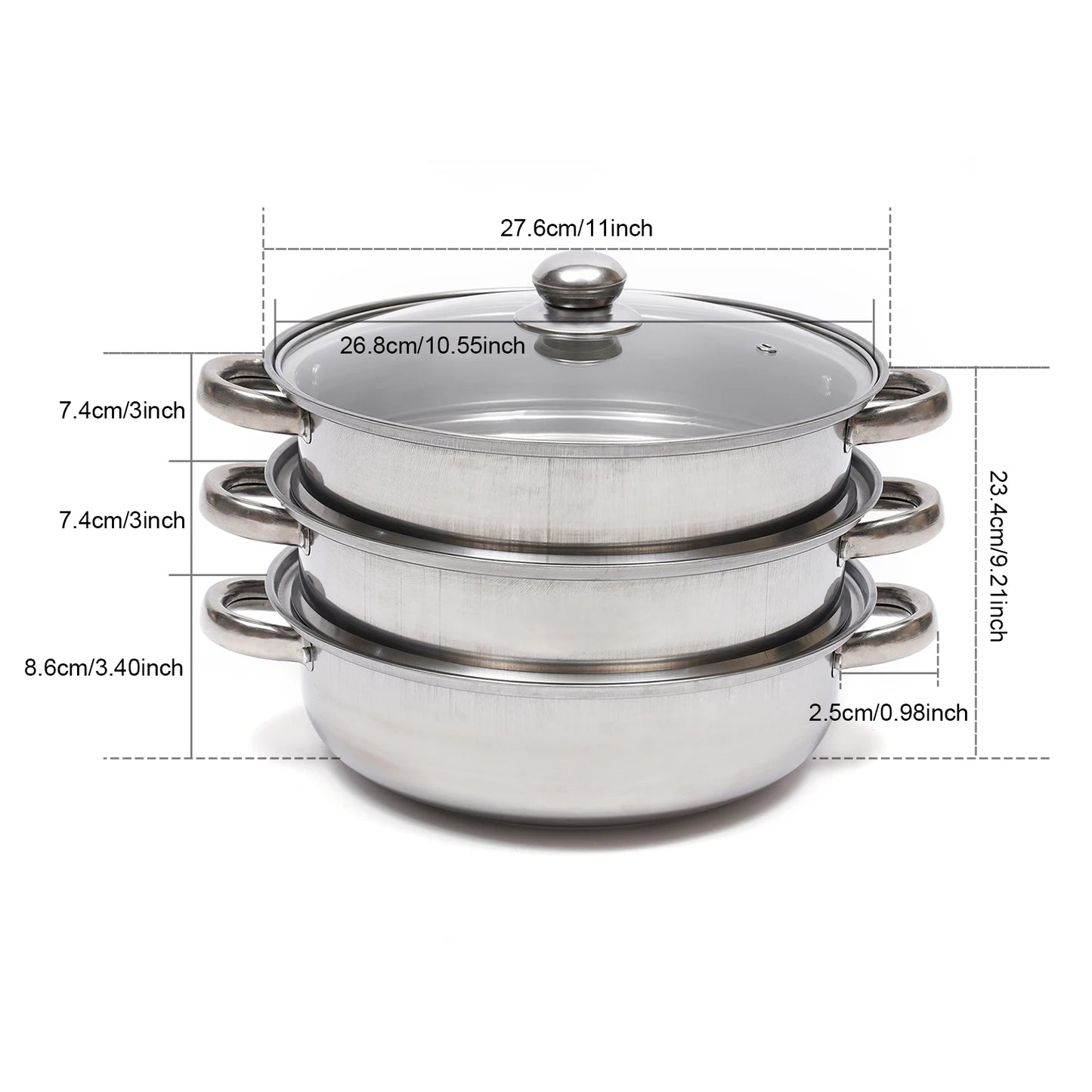 Hign-concerned Stainless Steel Steamer 3 Tier Pot with Lid