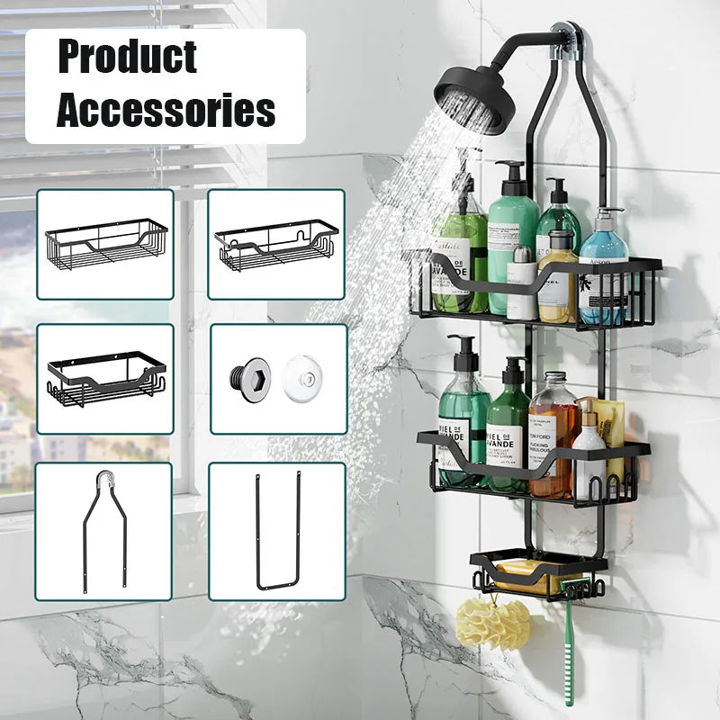 Wall Mounted Bathroom Shelf Third Floor Hanging Shower Head Storage Rack Made of Iron Shampoo Bottle Shower Storage Rack