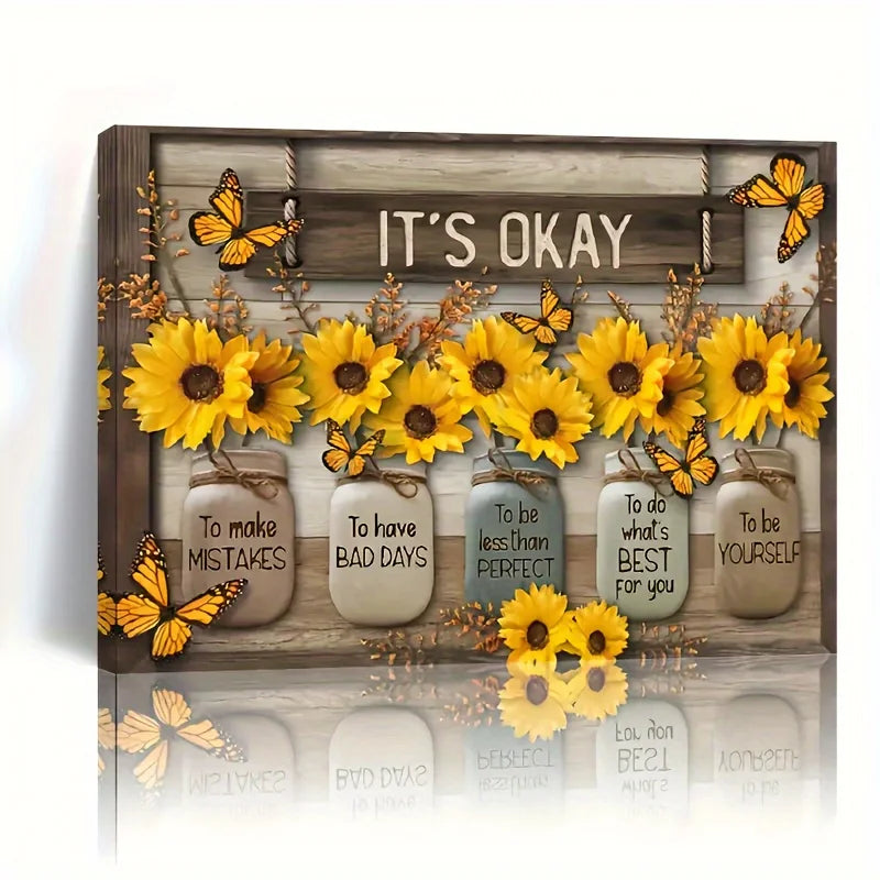Hign-concerned Sunflower Butterfly Canvas Wall Decor Frame
