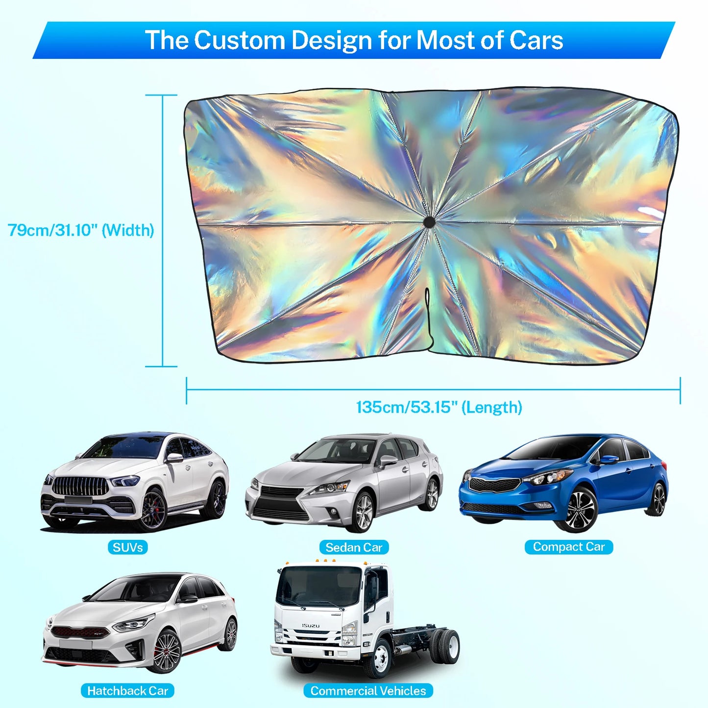 Foldable Car Umbrella Windshield Sun Shade Cover Iridescent UV Block Front Window Sunshade Heat Protection Universal Accessories