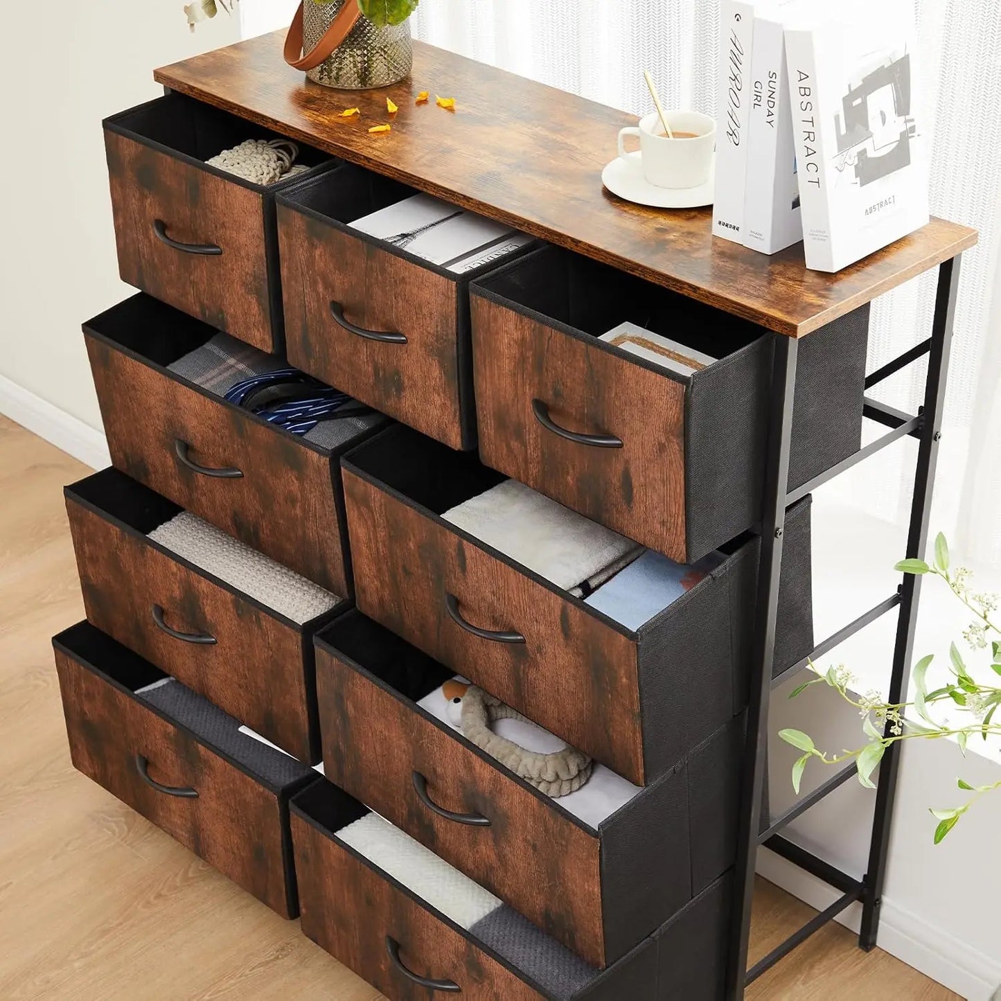 Customizable Dresser With 9 Drawers And Fabric Bins