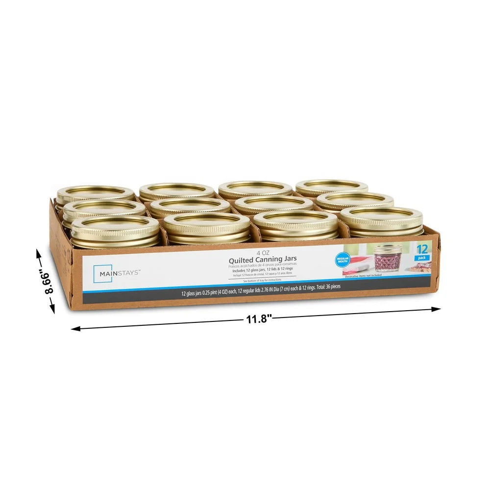 EZHomeEssentials Quilted Glass Canning Jars Airtight Lids