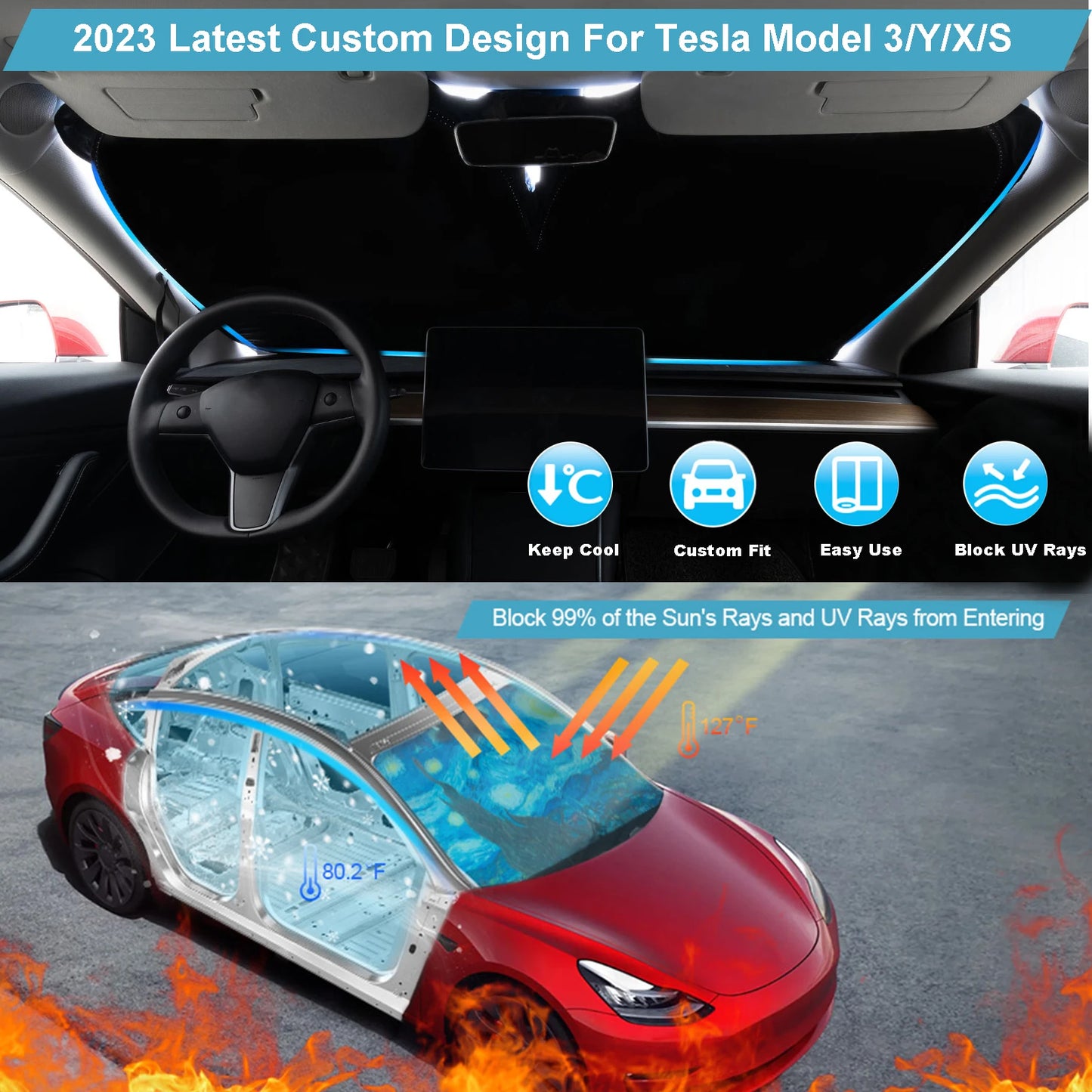 EZHomeEssentials Starry Sky Car Sun Shade For Tesla Models
