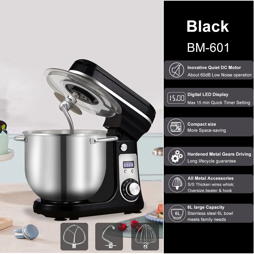 Biolomix Stand Mixer 1200W Six Speed Quiet Motor Dough Hook