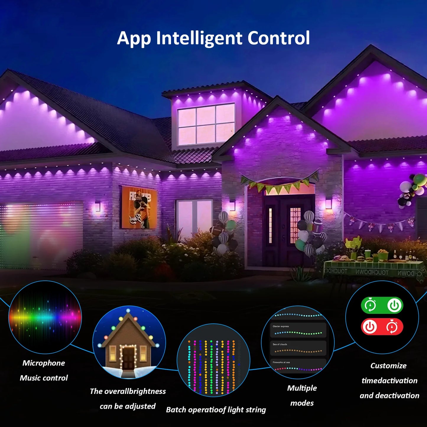 EZHomeEssentials RGB Outdoor LED Lights With App And Remote