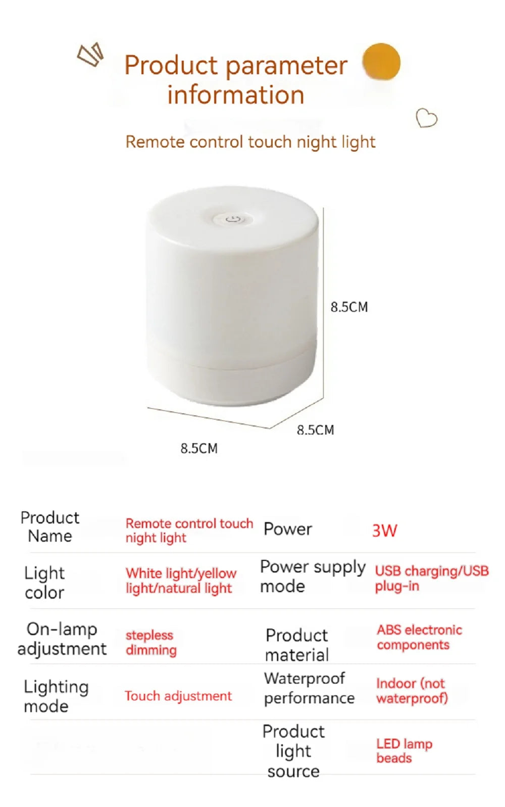 Creative USB Bedside Lamp Touch Dimmer LED Night Light