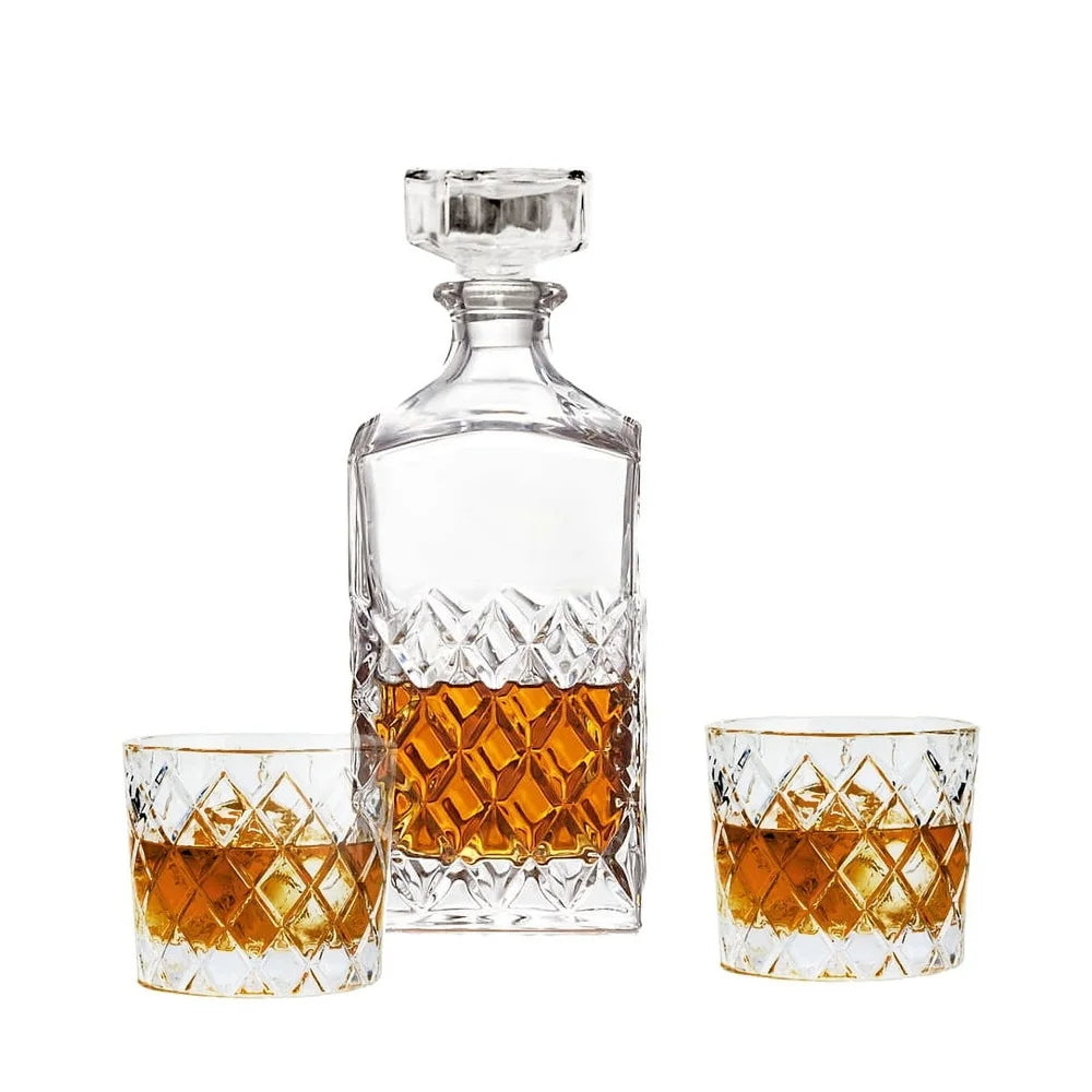 EZHomeEssentials Diamond Cut Glass Decanter Set Glassware