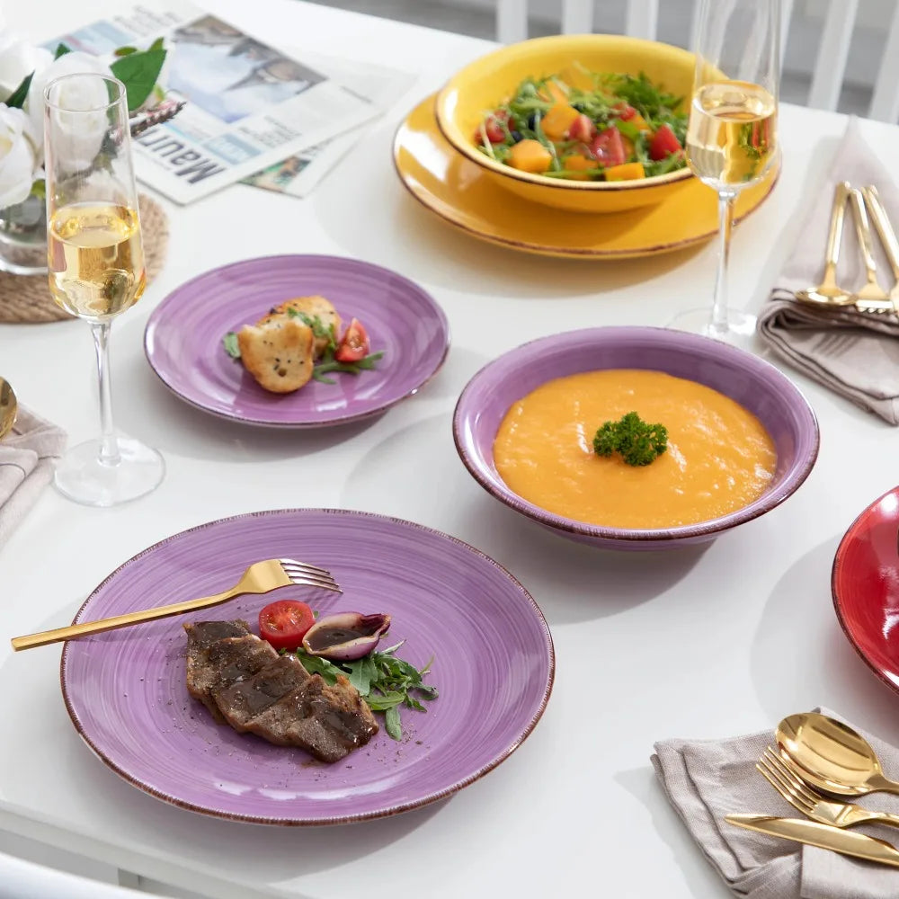 Vancasso BONITA Mix Color Ceramic Tableware 18PCS Dinnerware Set of Dinner Plates Home Soup Plates Dessert Plates Earthenware