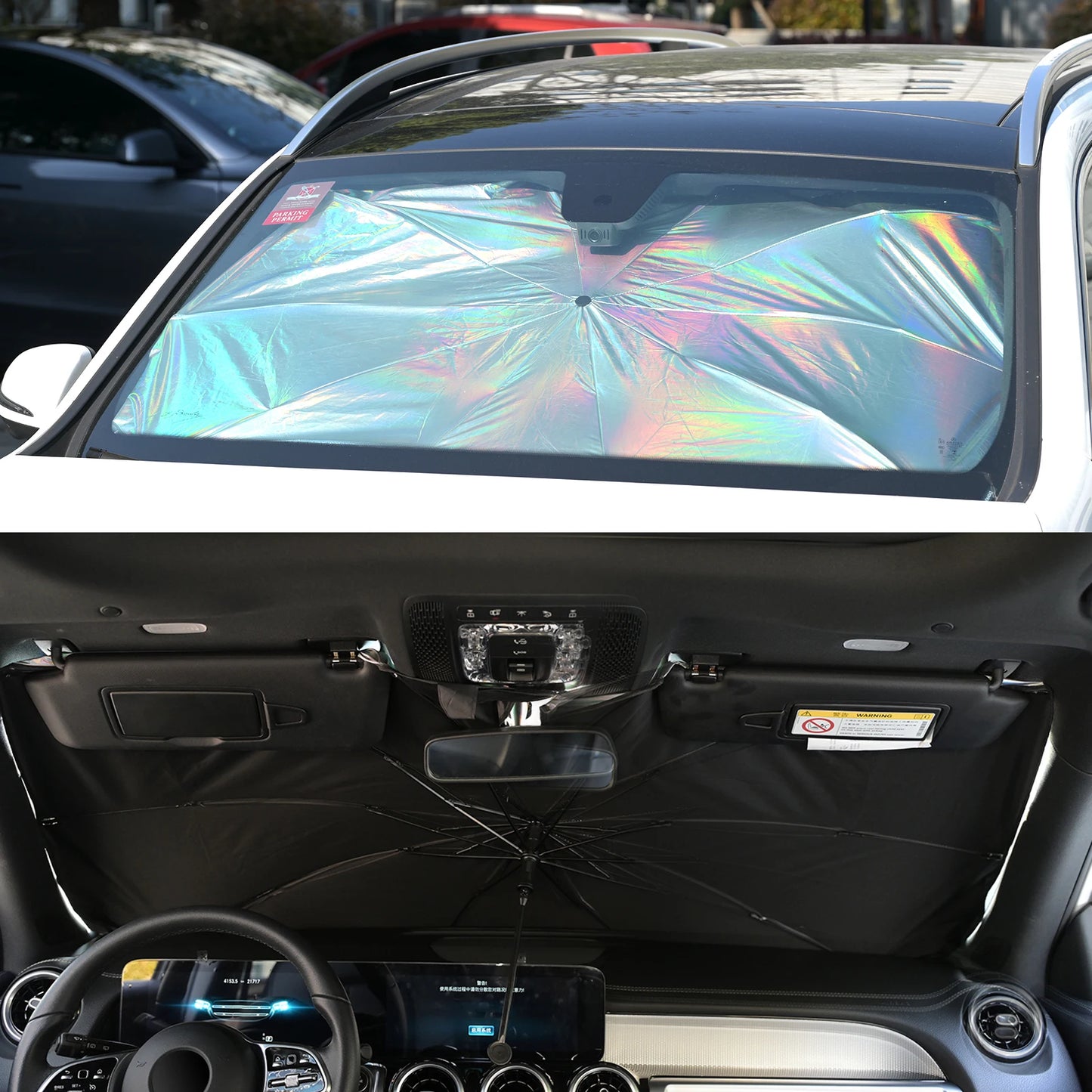 Foldable Car Umbrella Windshield Sun Shade Cover Iridescent UV Block Front Window Sunshade Heat Protection Universal Accessories