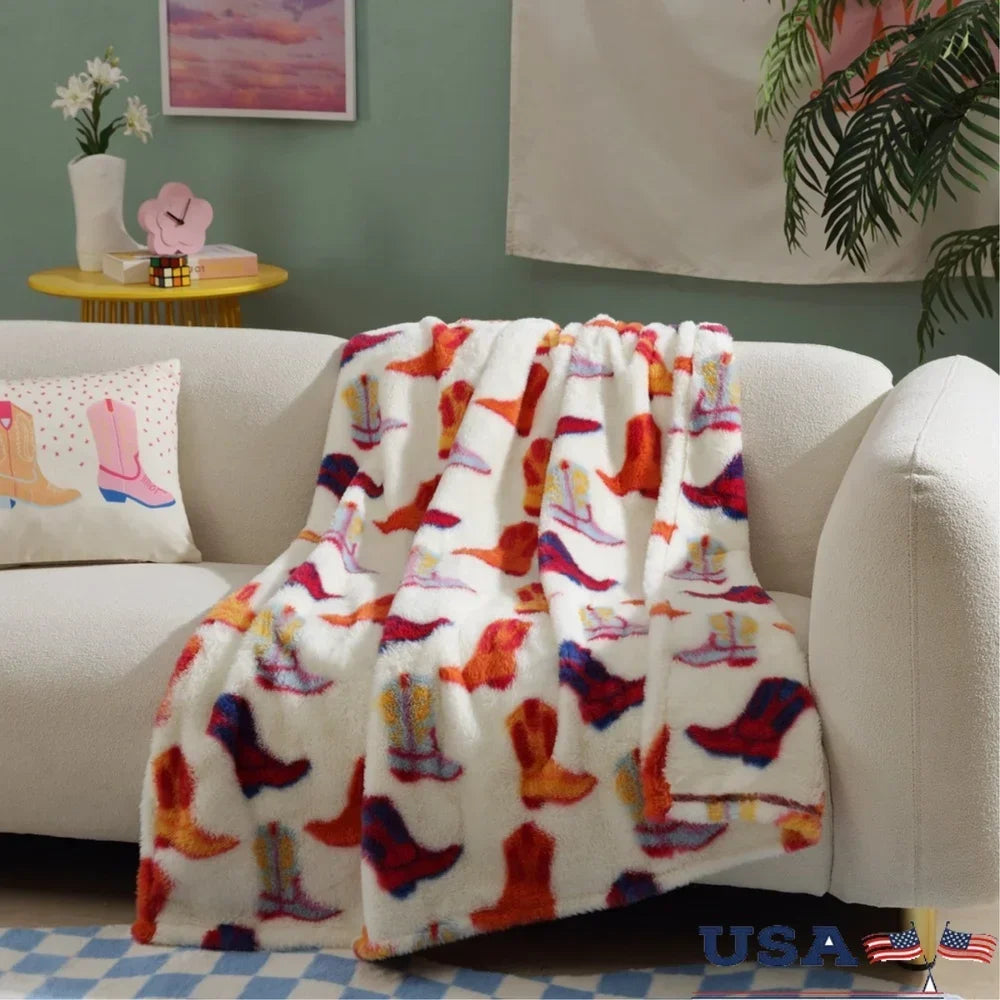 Western Faux Fur Throw Blanket Stylish Comfortable Cozy Home Decor Teens Young Adults Living Room Furniture Accessory