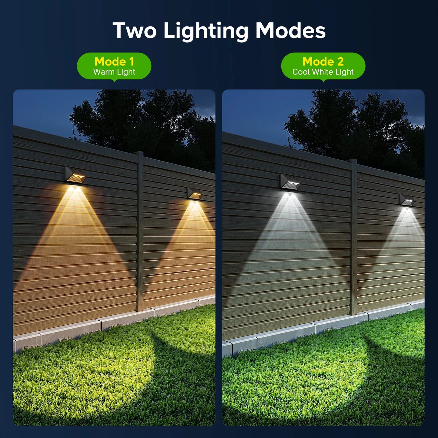 KPSTEK Outdoor Solar Fence And Step Lights Warm White LED