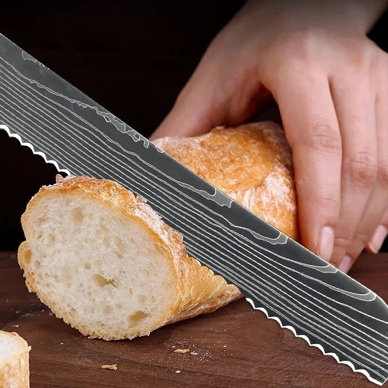 8 " Kitchen Knives Sharp Chef Knife Stainless Steel Laser Damascus Style Cleaver Sushi Knife Slicing Utility Cooking Accessories