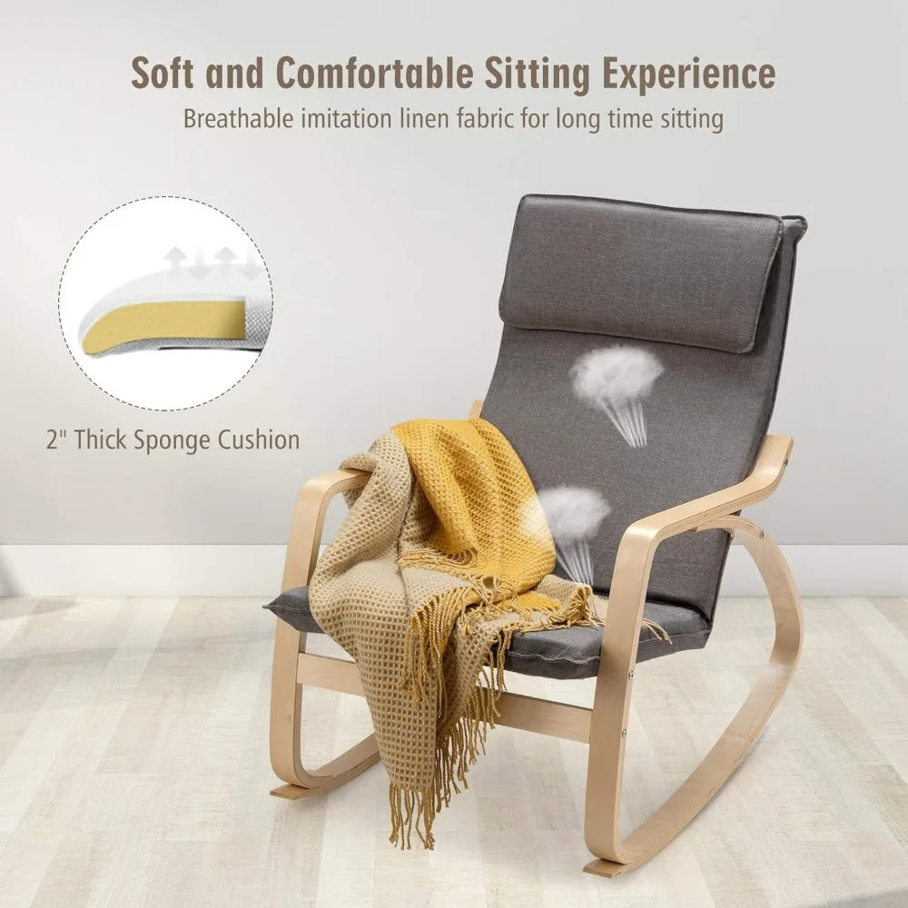 Folded Rocking Chair With Upholstered Cushion Wooden Frame