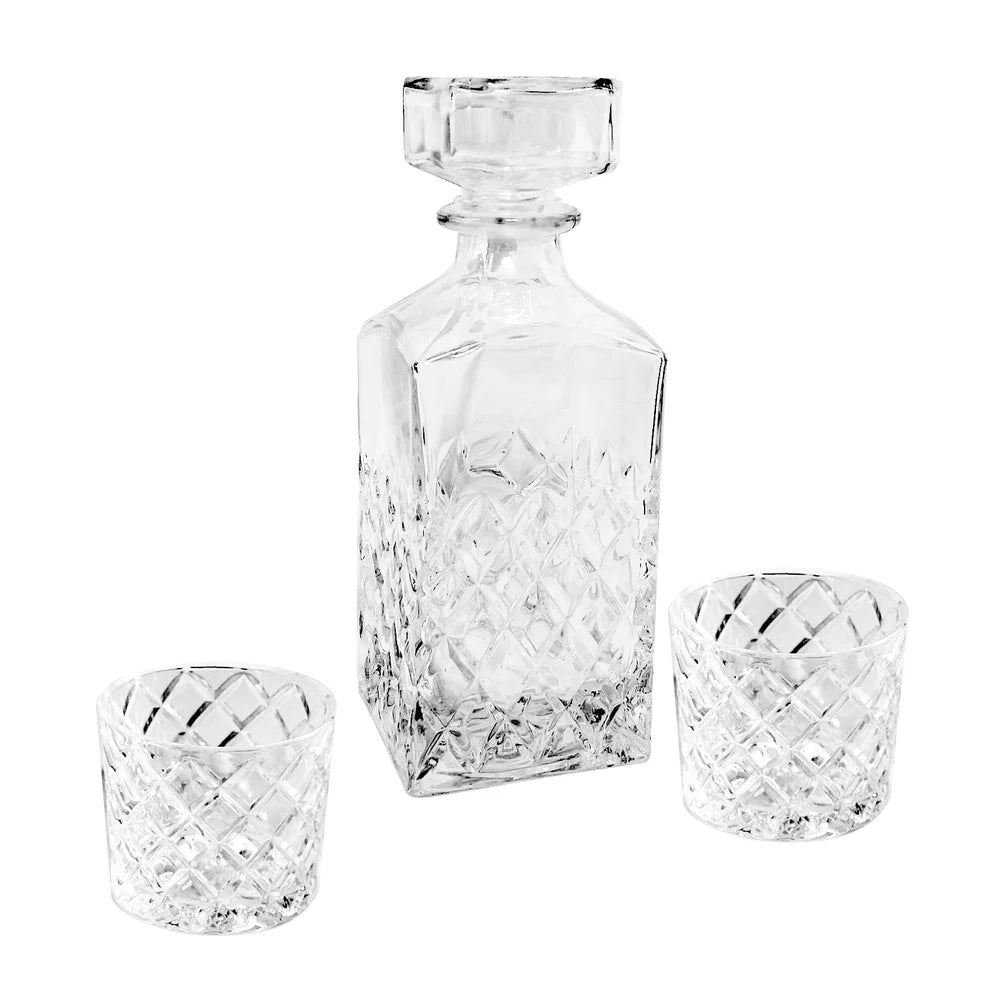 EZHomeEssentials Diamond Cut Glass Decanter Set Glassware