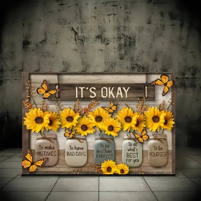 Hign-concerned Sunflower Butterfly Canvas Wall Decor Frame