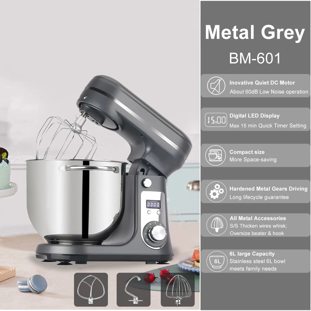 Biolomix Stand Mixer 1200W Six Speed Quiet Motor Dough Hook