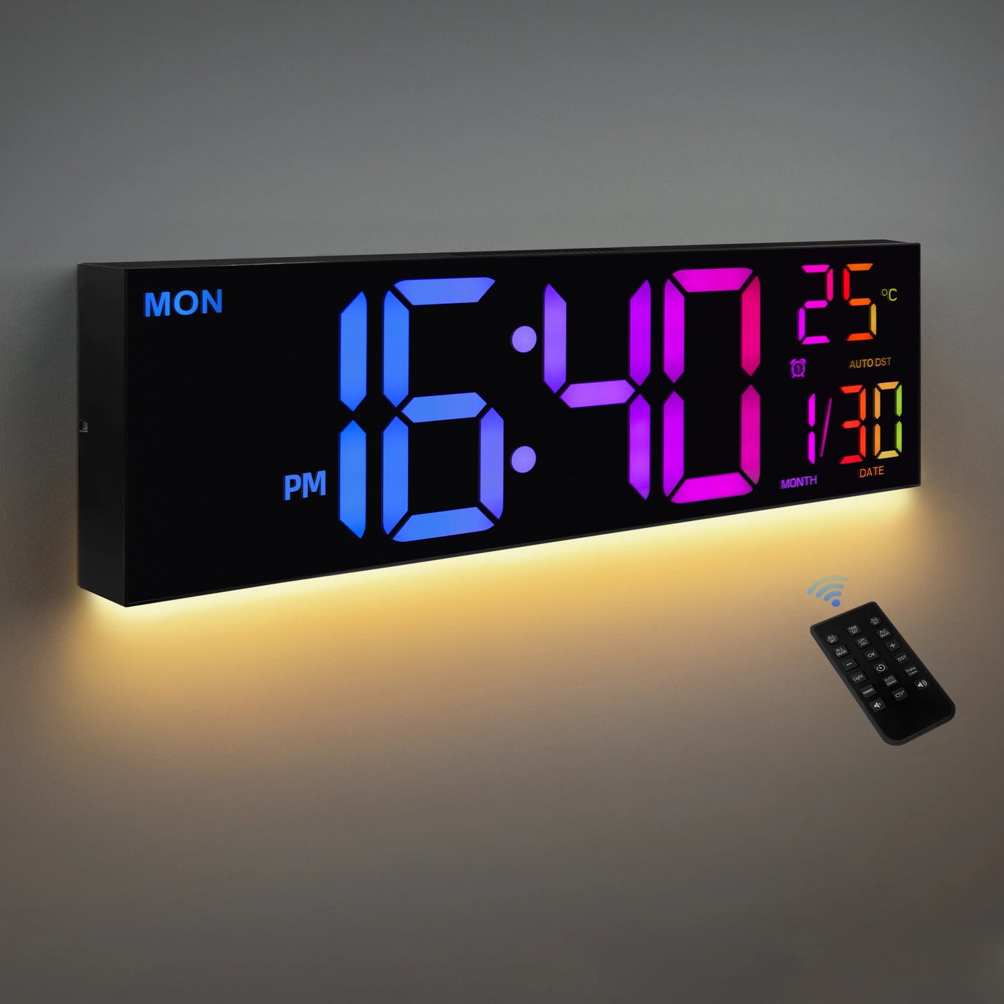 EZHomeEssentials Digital Wall Clock With Remote LED Display
