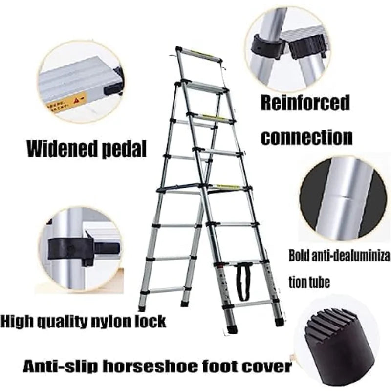 XMSJ Aluminum A Frame Extension Ladder Six Plus Seven Steps