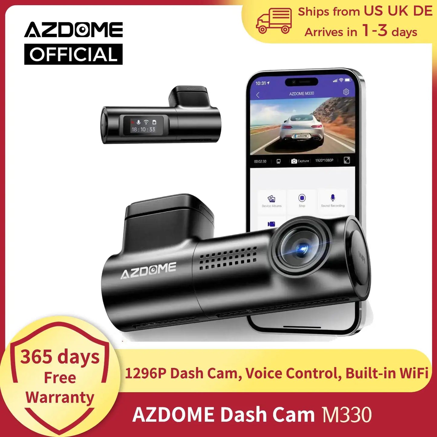 EZHomeEssentials AZDOME M330 Car DVR 1080P Dash Cam