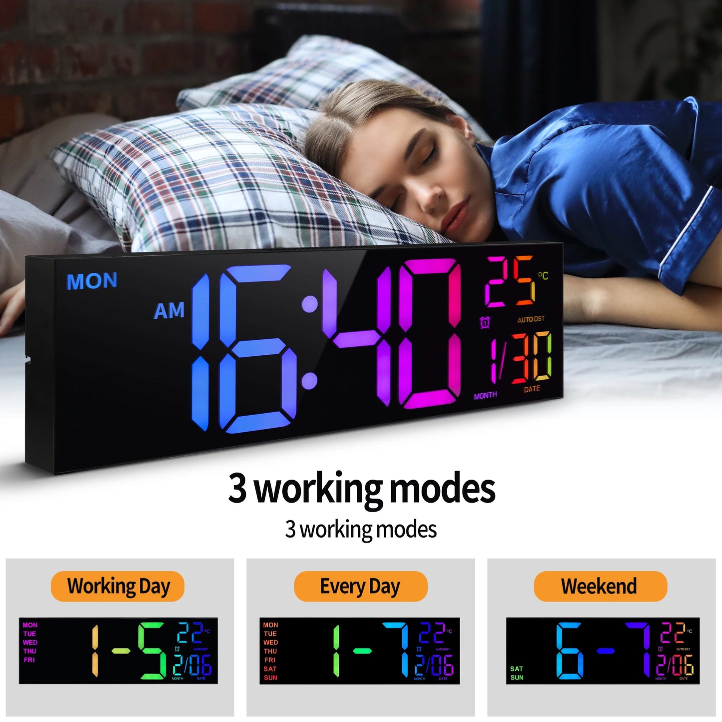 EZHomeEssentials Digital Wall Clock With Remote LED Display