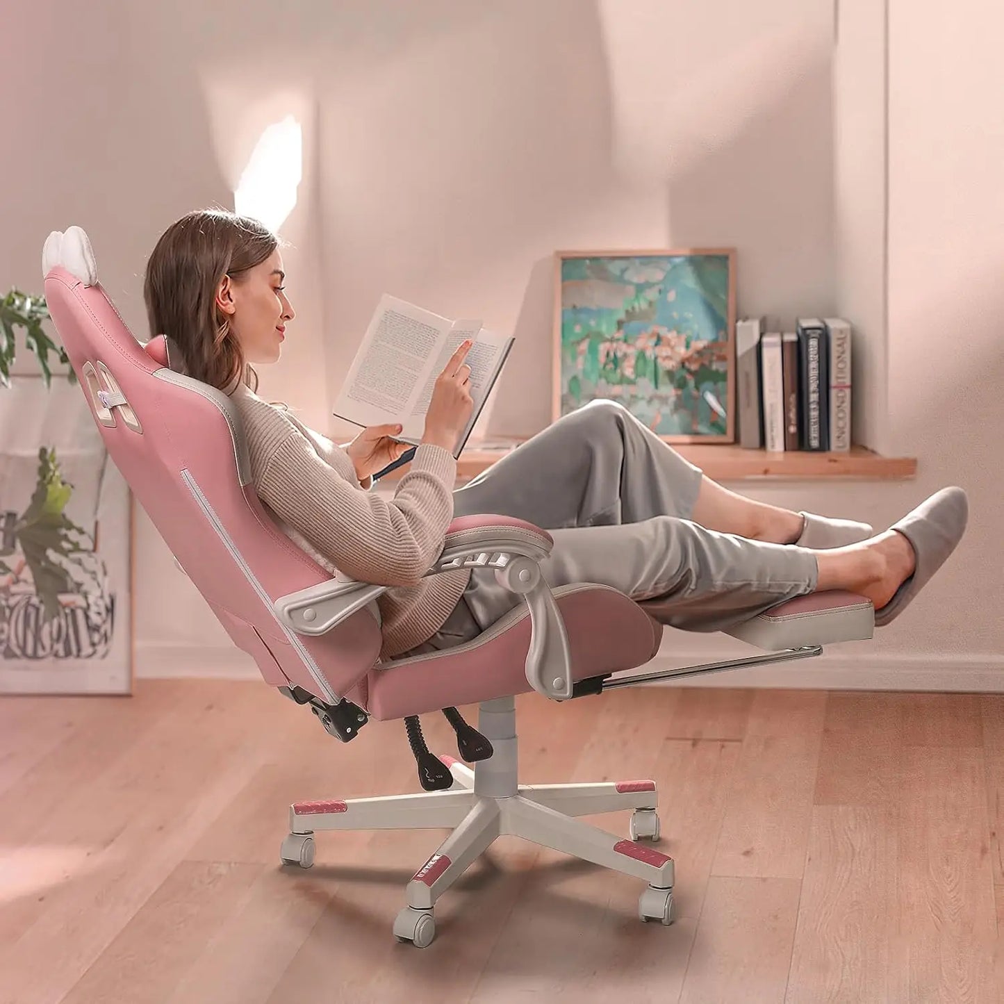 XMSJ Cat Ears Gaming Chair with Lumbar Cushion Ergonomic
