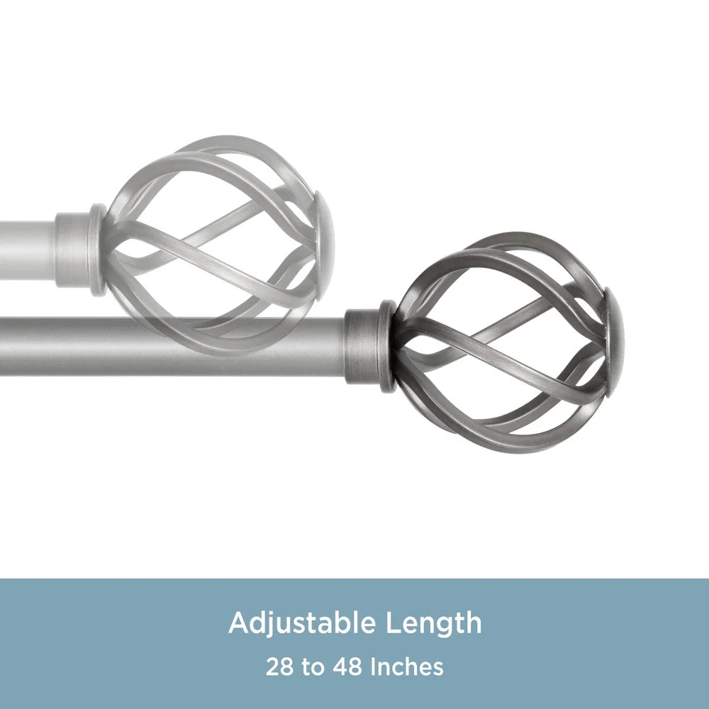 XMSJ Adjustable Steel Curtain Rod Pewter Finish With Finials