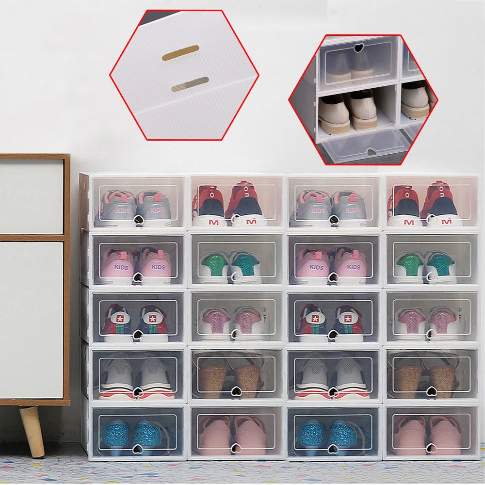 EZHomeEssentials Transparent Shoe Box Stackable Organizers