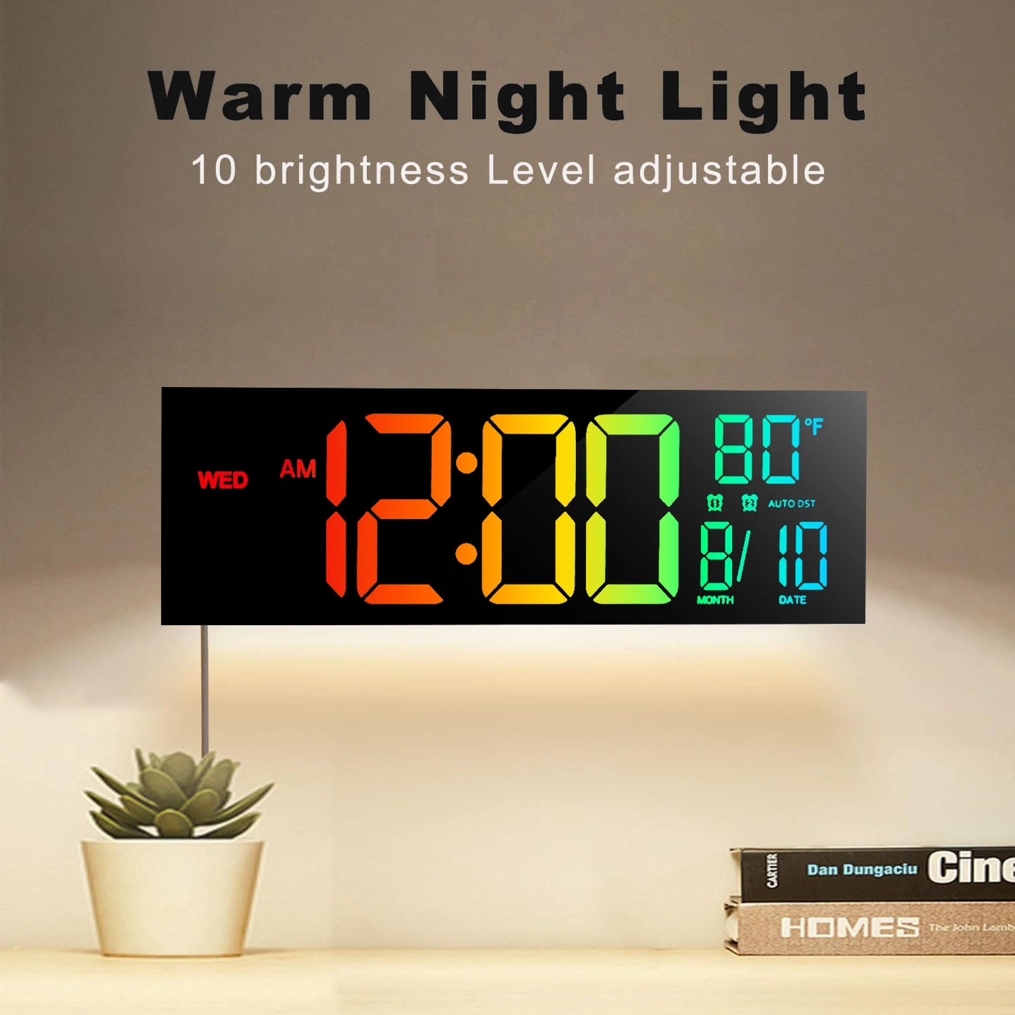 EZHomeEssentials Digital Wall Clock With Remote LED Display