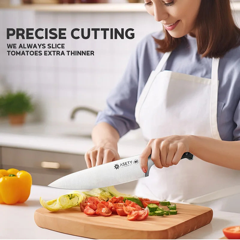 15 PCS Kitchen Knife Set With Built-in Knife Sharpener Block, Professional Stainless Steel Knife Set With Built