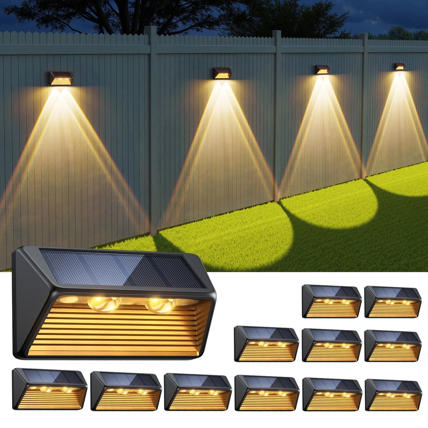 KPSTEK Outdoor Solar Fence And Step Lights Warm White LED