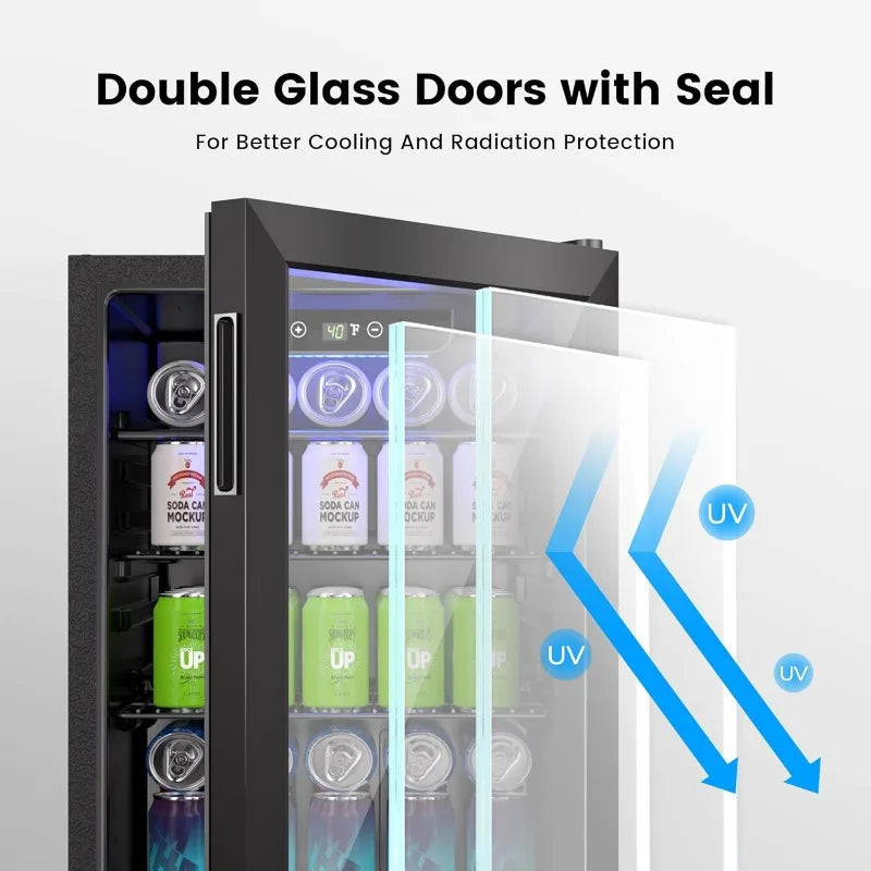 Wine Cooler, 26 Bottle 95 Can Mini Wine Fridge with Clear Glass Door for Beer Soda Water Drink,Wine Cellar Beverage Refrigerator