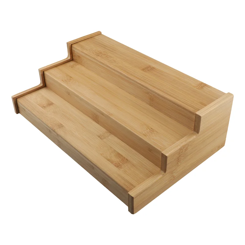 ABWR-3-Tier Non-Expandable Bamboo Spice Rack Step Shelf Cabinet Organizer