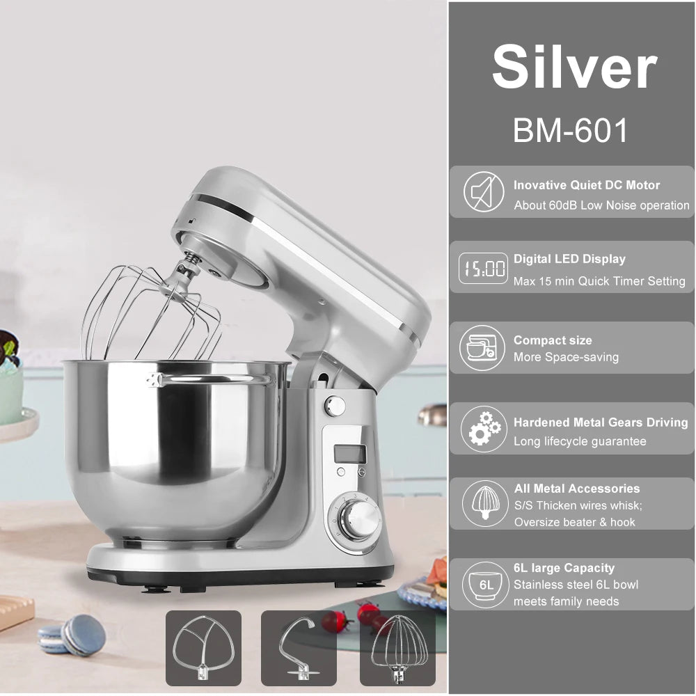 Biolomix Stand Mixer 1200W Six Speed Quiet Motor Dough Hook